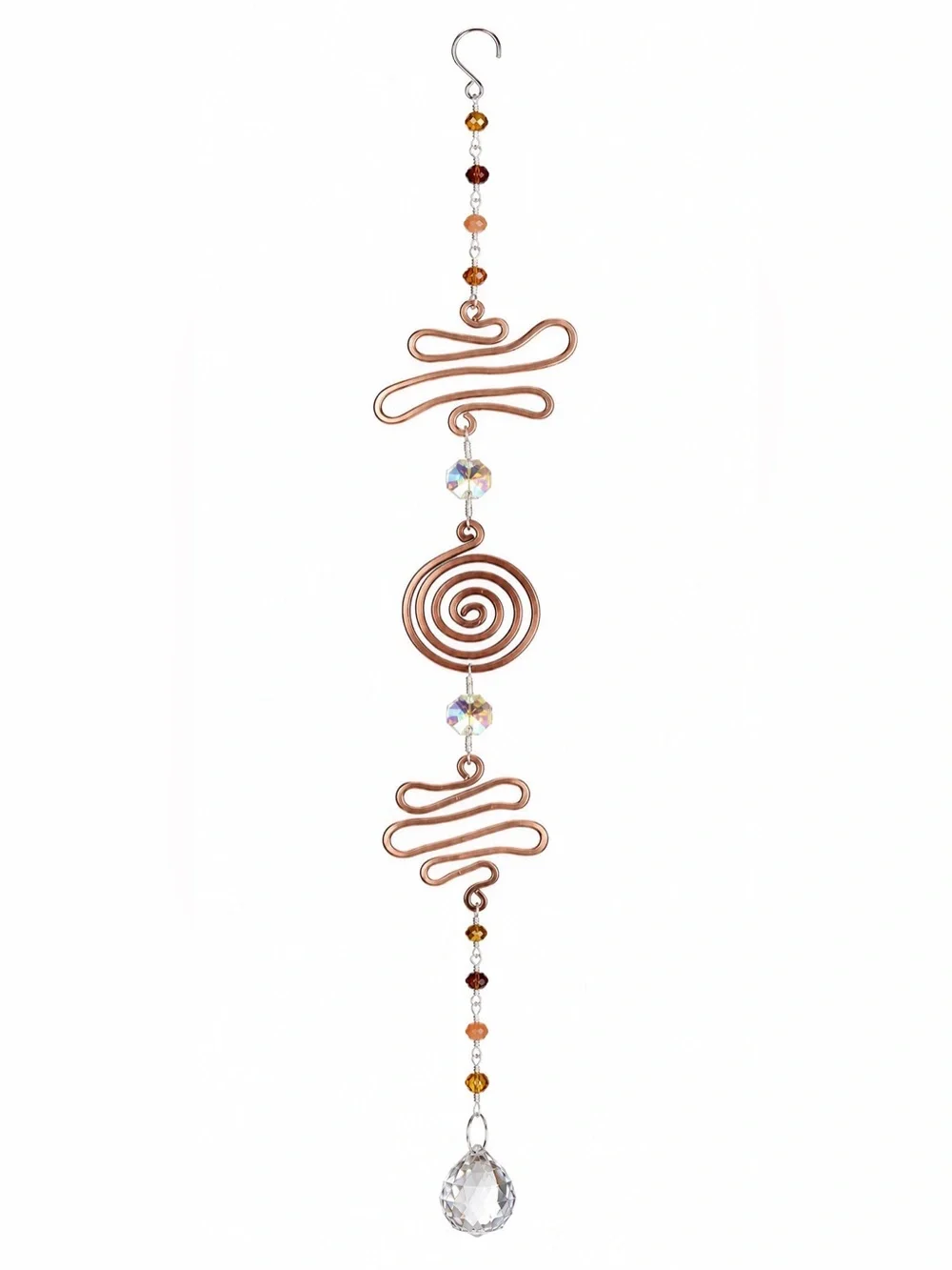 Copper Spiral Crystal Beaded Suncatcher Hanging - Copper Browns